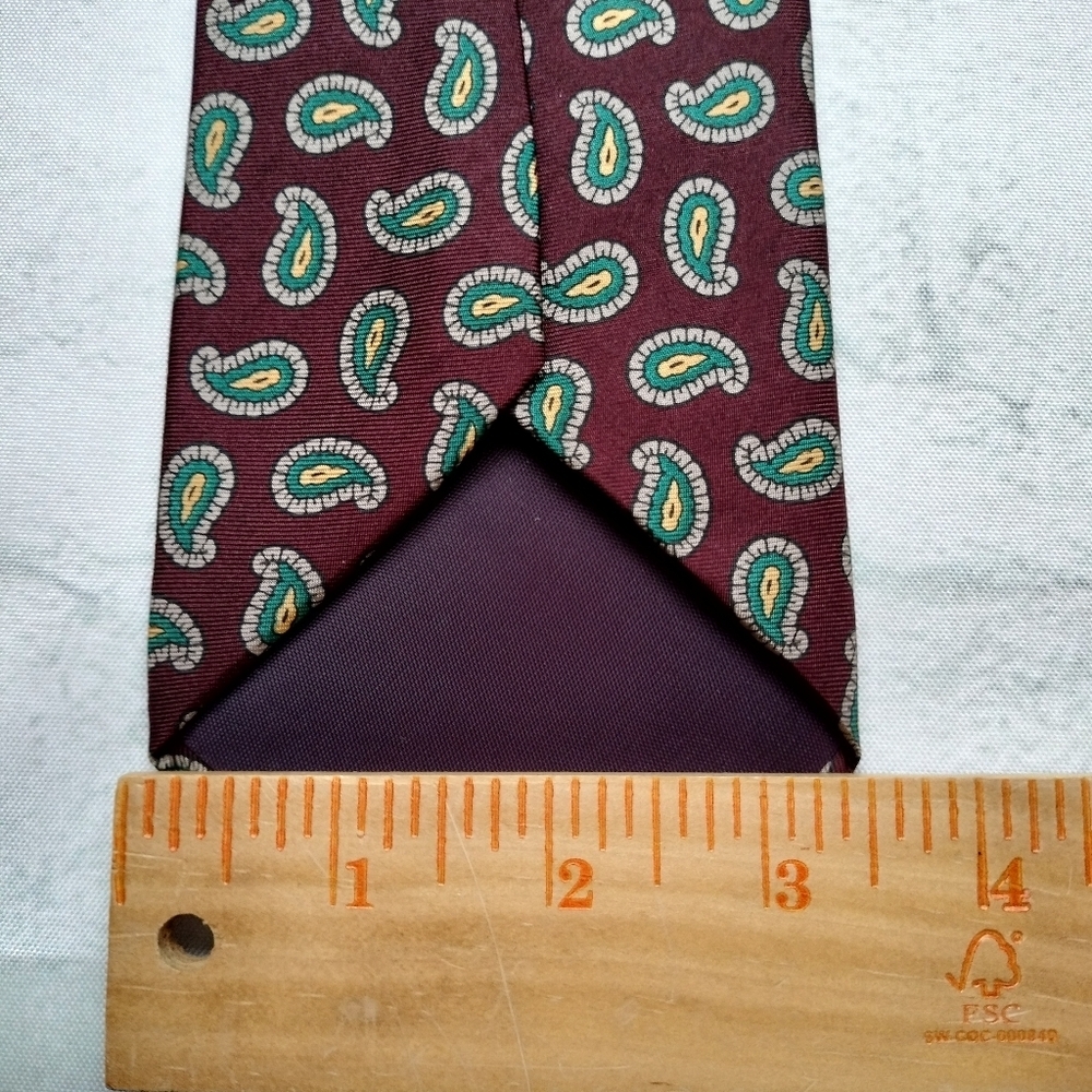 LANDS' END Debonaire Burgundy Green Gray Paisley Men's Silk Neck Tie - Picture 9 of 10